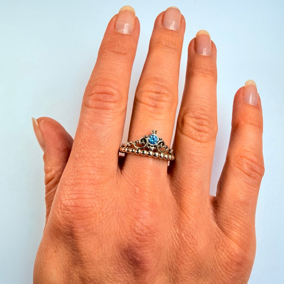 Auth Pandora Disney Princess Cinderella Blue Tiara Sterling Silver 925 Ring - Picture 6 of 9